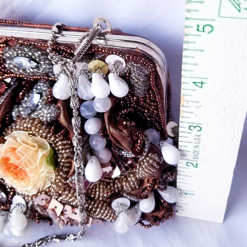 RARE Floral Beaded Evening Statement Purse - Picture 13 of 15